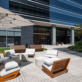 Pepperdine West Los Angeles outdoor lounge space with chairs