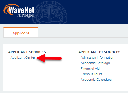 Locations to select "Applicant Center"