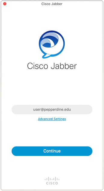 Cisco Jabber login screen enter email address