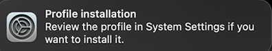 Profile installation notification screen