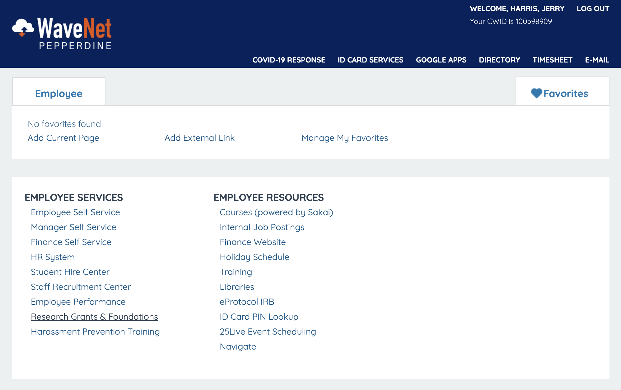 Top view of employee WaveNet page
