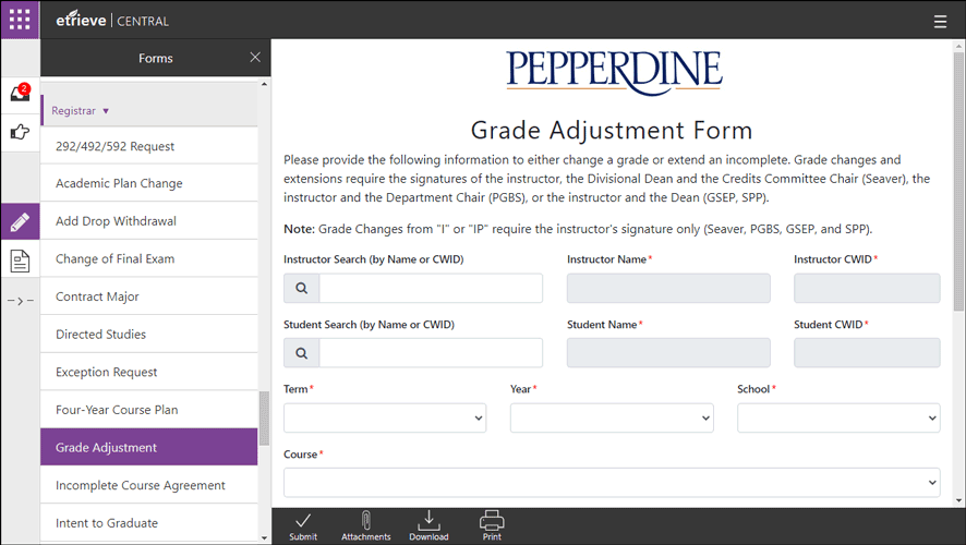 Grade Adjustment Form