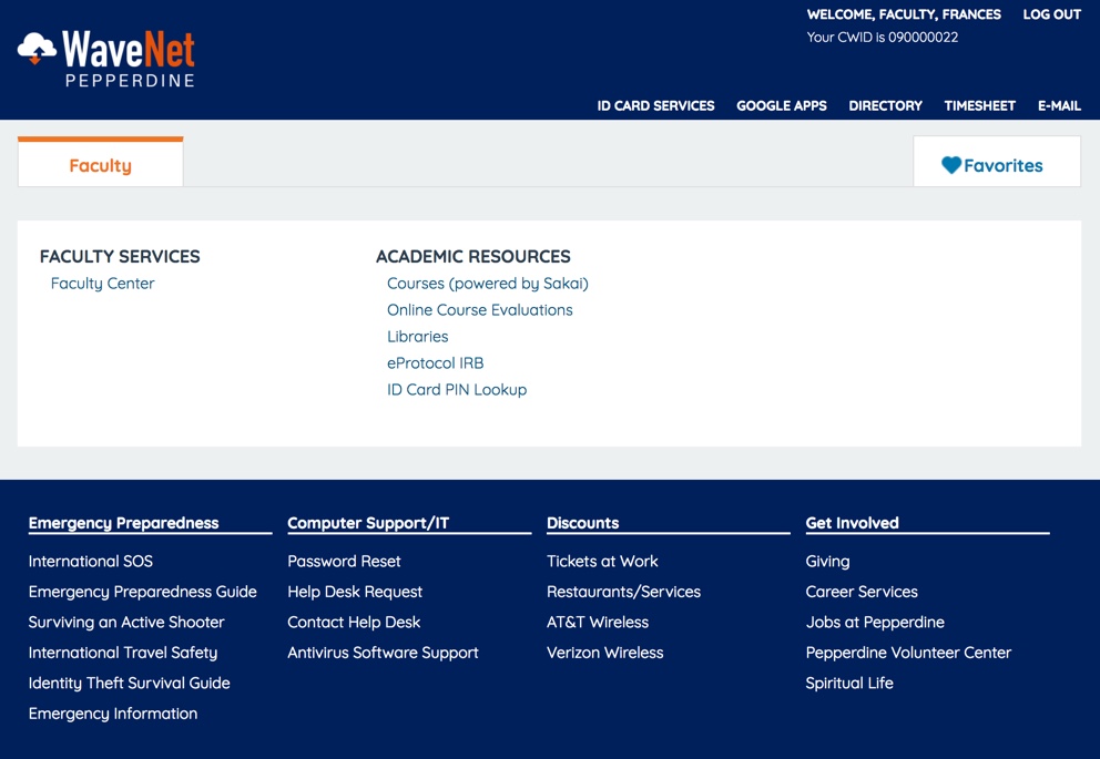 screenshot of faculty page
