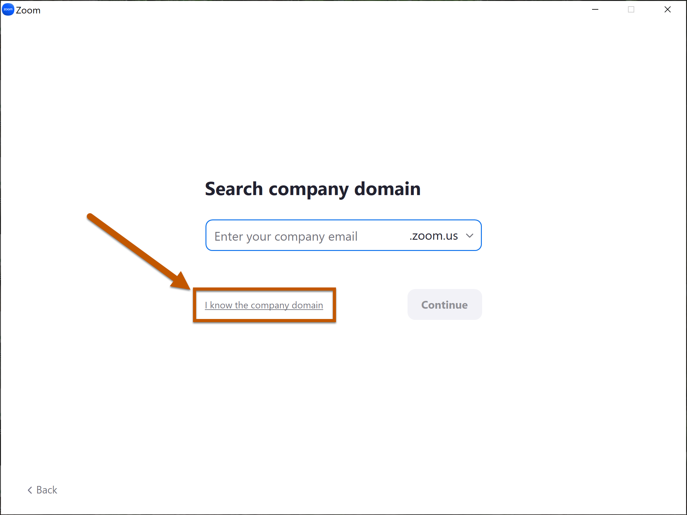 Click the option that allows you to specify the company domain.