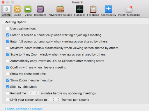 Mac settings for zoom