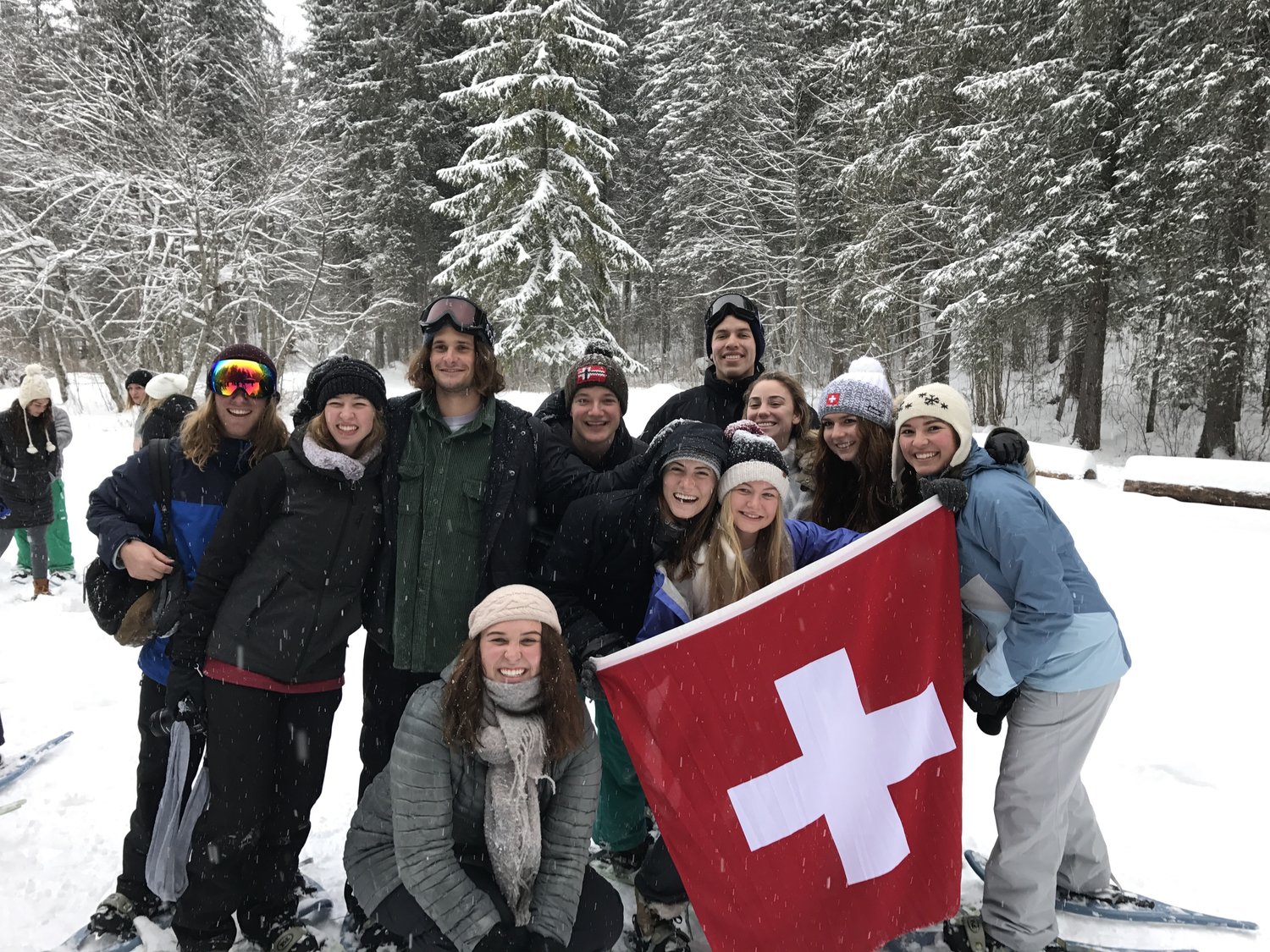 Lausanne students play in the snow