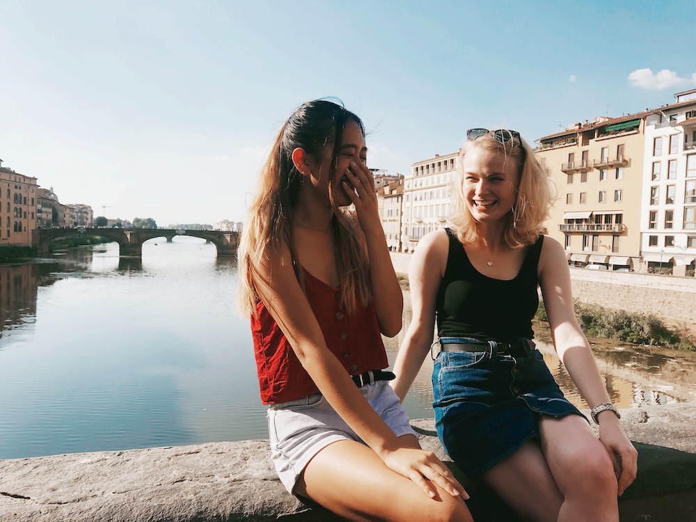 Students laughing in Florence, Italy