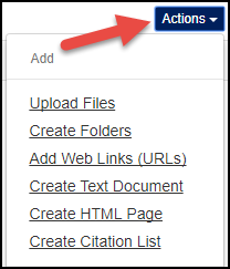 Clicking the "actions" drop-down menu in the Resources tool. 