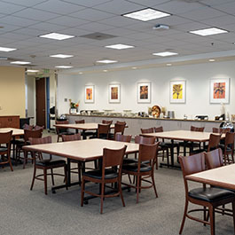 Pepperdine West Los Angeles Campus event space with table and chair set up