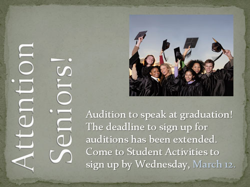 Audition Call for Graduation Speakers example digital signage JPG image