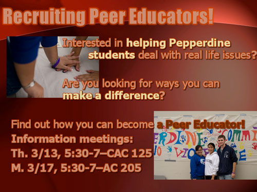 Recruiting Peer Educators example digital signage JPG image