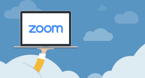 Zoom logo on laptop cartoon graphic