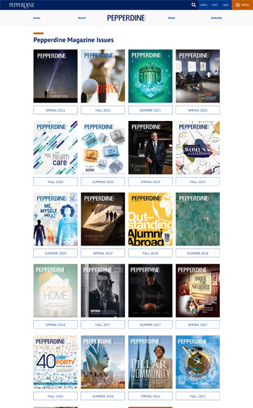 Pepperdine Magazine redesigned archives page