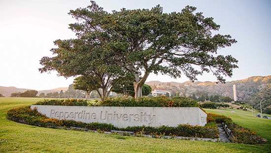 Pepperdine Sign at the corner of Malibu canyon and Seaver Drive