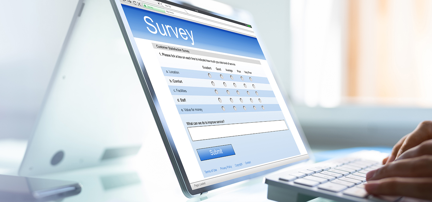 An electronic survey screen displays on a desktop device.