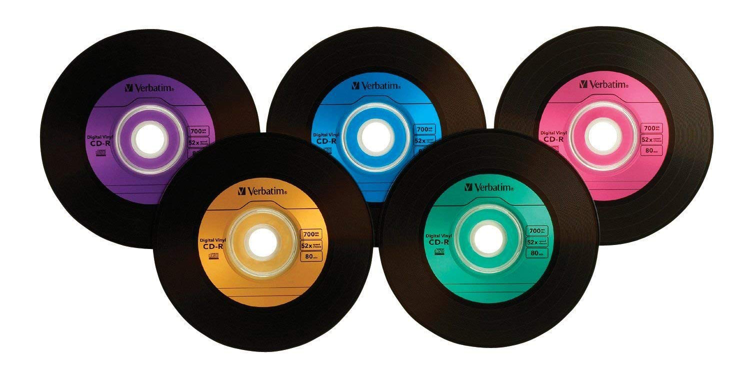 CD ROMs that look like colorful 45 RPM vinyl records