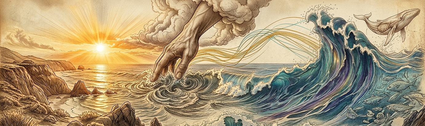 Gemini's vision for how waves are created on the Pacific Ocean.