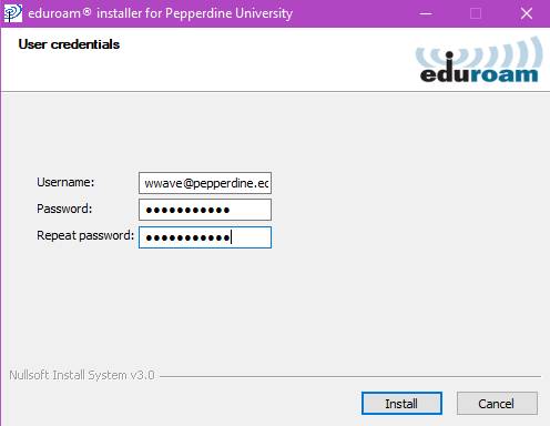 eduroam installer window