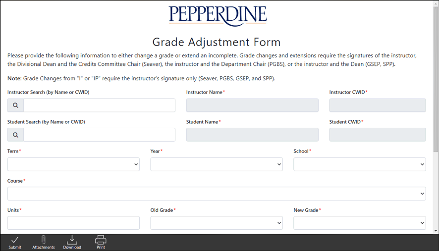 Closeup of Grade Adjustment Form
