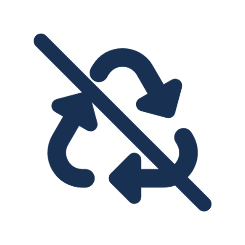 Icon of a recycle symbol with a slash through it.