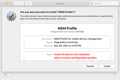 Second MDM Profile Confirmation Screen