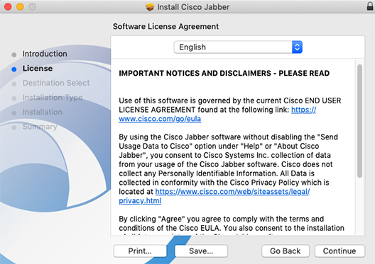 Cisco Jabber installer disclaimers