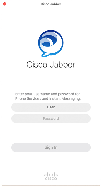 Cisco Jabber sign in screen