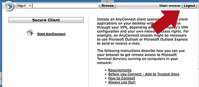 Mac VPN logout screen
