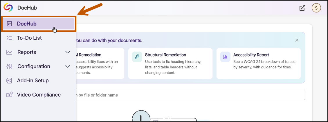 Doc hub can be found at the top left of the Panorama menu.