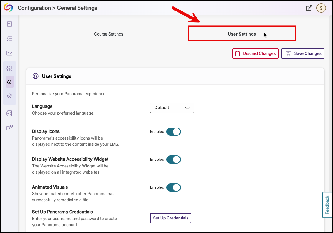 The User Settings tab is located at the top of the General Settings window.