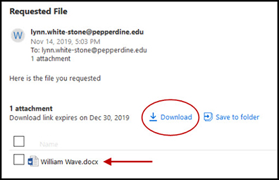 Pepperdine Attachments - Requested File screen