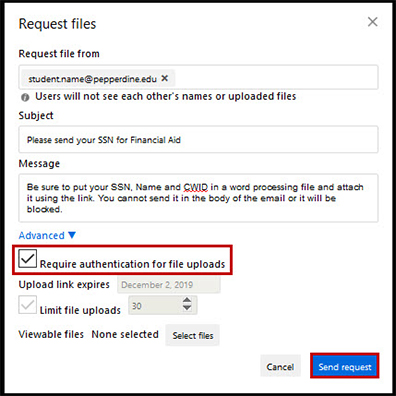 Attachments-request file screen-advanced