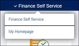Example Finance Self-Service homepage drop-down menu