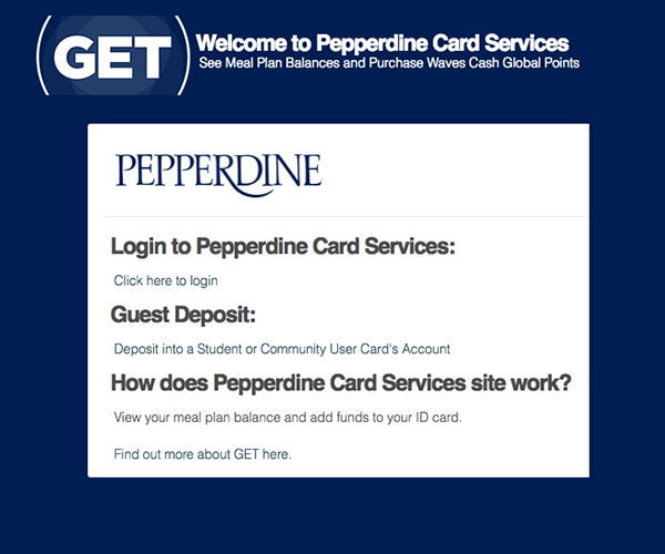 Pepperdine Card Services Screen