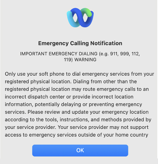 Emergency Calling Notifications screen