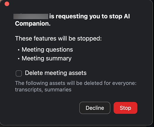 Host Stop Zoom AI Companion notice