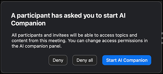 Start Zoom AI Companion Request screen