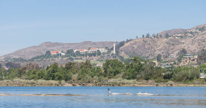 Pepperdine University campus seen from the Malibu lagoon