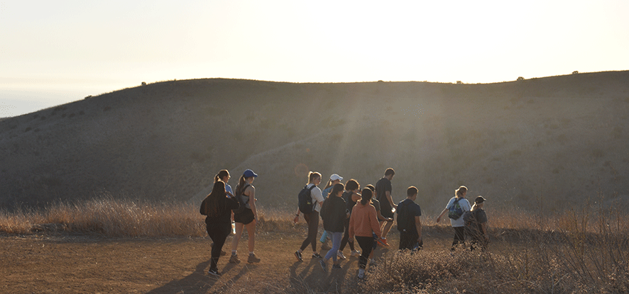 Students hiking in the Santa Monica mountains