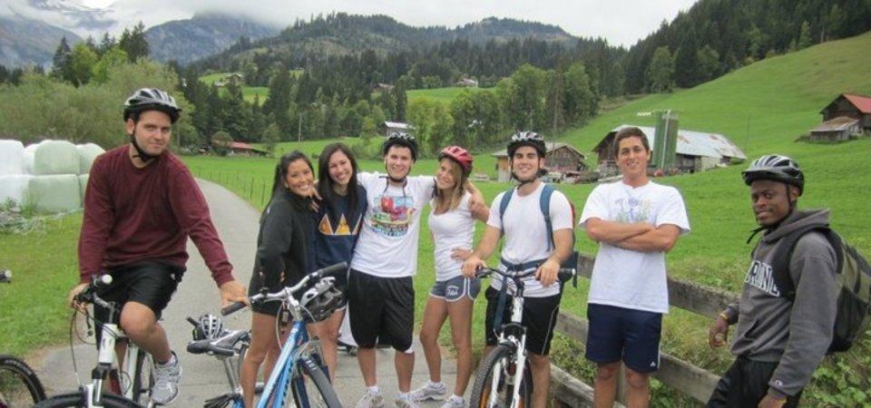Pepperdine students on bikes in Lausanne, Switzerland