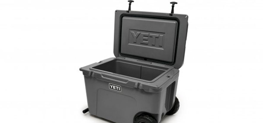 Black, portable YETI cooler