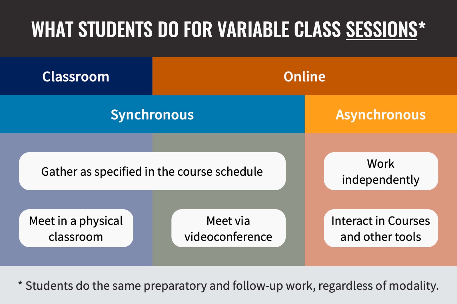A diagram illustrating how students participate in Variable class sessions.