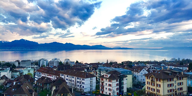 Homes and riverfront in Lausanne, Switzerland