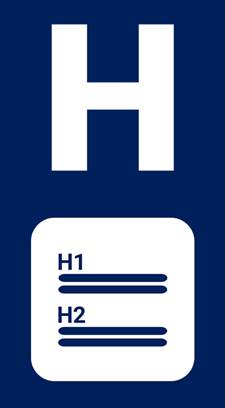 Letter H vertical banner with icon of two headings over text.