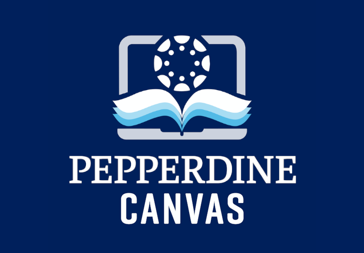 Pepperdine Canvas decorative banner of an LMS with an open book and the Canvas cycle logo.