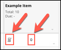 An instructor's view of the Sakai Gradebook spreadsheet with the two icons for an Excused Grade highlighted.