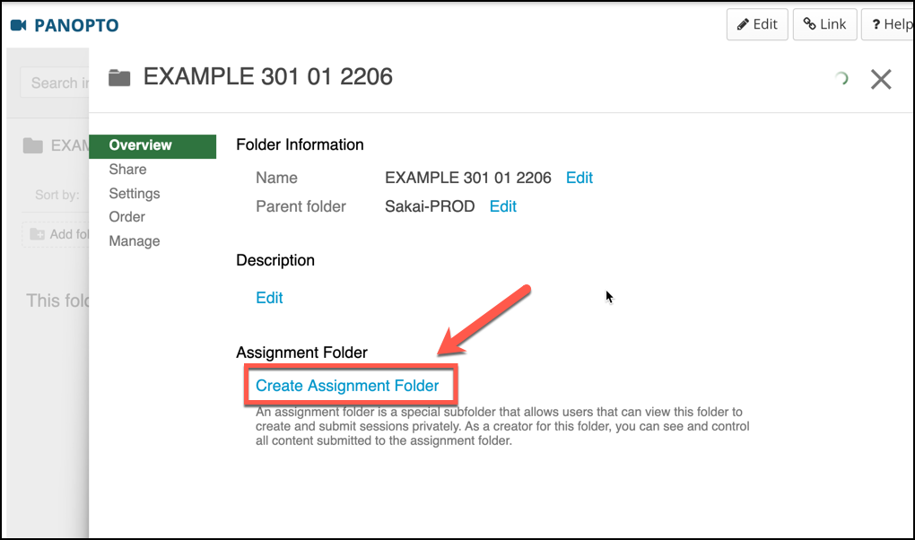 Click the "Create Assignment Folder" link directly below the "Assignment Folder" header.