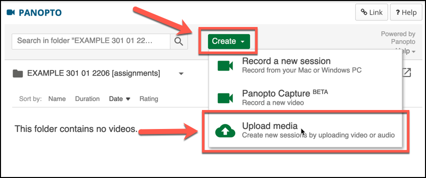 Click the "Create" button reveal the option to upload media.