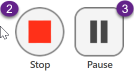 Panopto recorder stop and pause buttons.