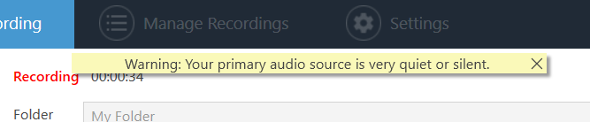 Warning Your Primary Audio Source is Very Quiet or Silent